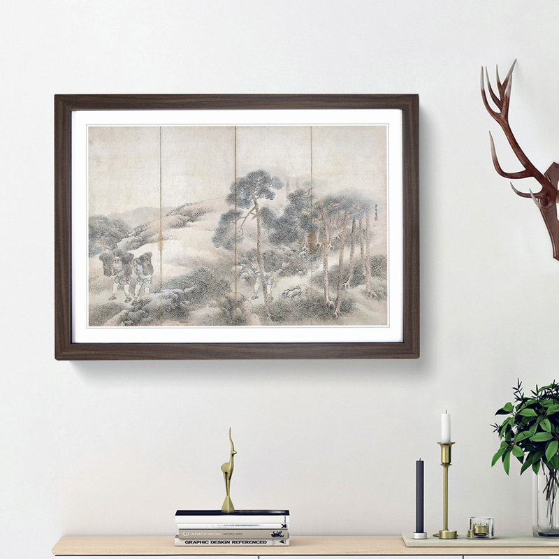 Woodcutters & Fishermen Vo.1 by Matsumura Goshun - Picture Frame Painting Print, 27cm H x 36cm W x 2cm D, Walnut Framed