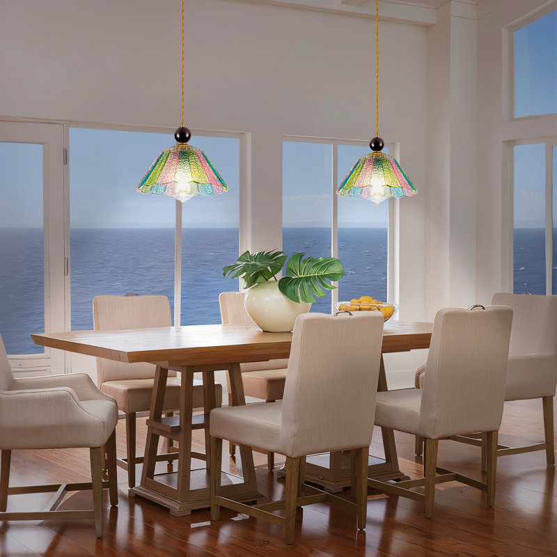 Luminaire suspendu en verre pétale coloré de 10,63 po Junathean pour îlot de cuisine