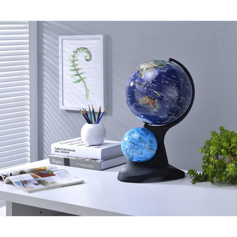 Grand globe 17,5 po avec petit globe Constellation supplémentaire, base en acrylique noir