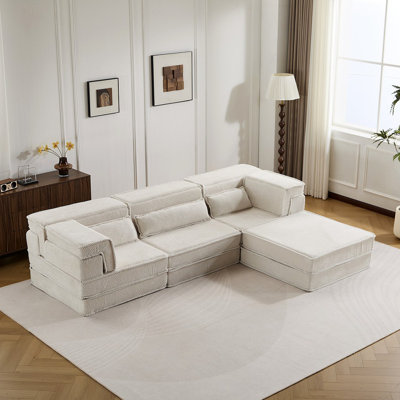 Convertible Floor Sofa Bed,DIY Boneless Modular Sectional Sofa,No Assembly Required,Circle Fleece Fabric,Oversized 4 Seater With 3 Pillows
