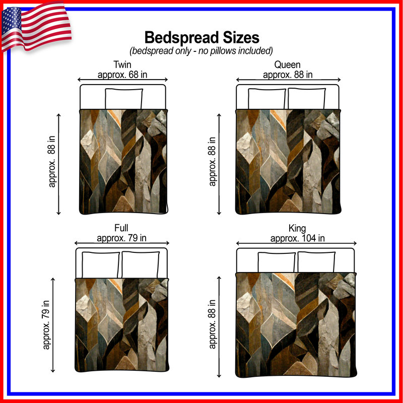 Textured Stone Abstract Quilted Bedspread All Sizes, Queen