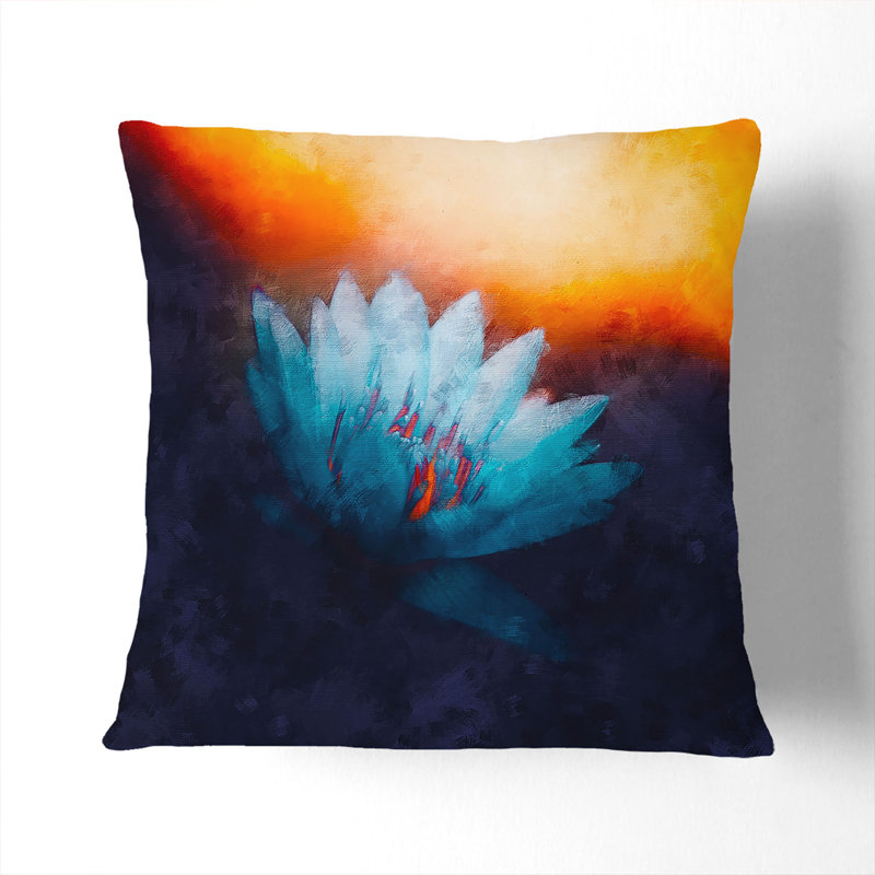 Lotus Flower Painting Cushion with Filling, Black, 40cm H x 40cm W x 15cm D