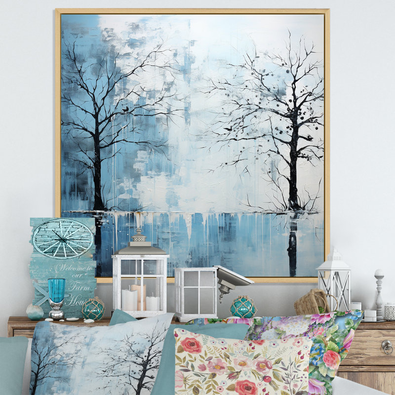 Minimalisme, charme d'arbre bleu sur toile, H 24 po x l 24 po x P 1 po, Cadre naturel flottant