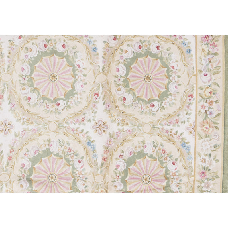 Hand-Knotted High-Quality Gold and Green Area Rug