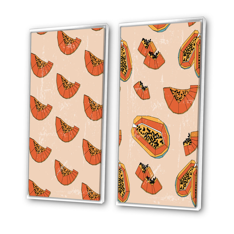 «Vintage Autum Fruits I», ensemble de 2 impressions, H 40 po x l 40 po x P 1,5 po, Toile avec cadre blanc