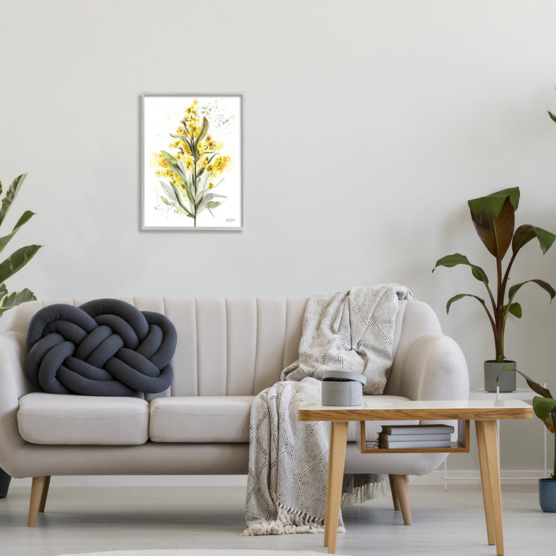 Wild Daisies Leaf Sprout Flower Impressionist Illustration Oversized Black Giclee, art texturé par Kelley Talent, Cadre gris