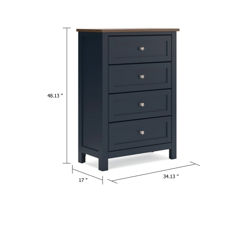 Commode haute 4 tiroirs Docken, bleu ardoise et brun clair