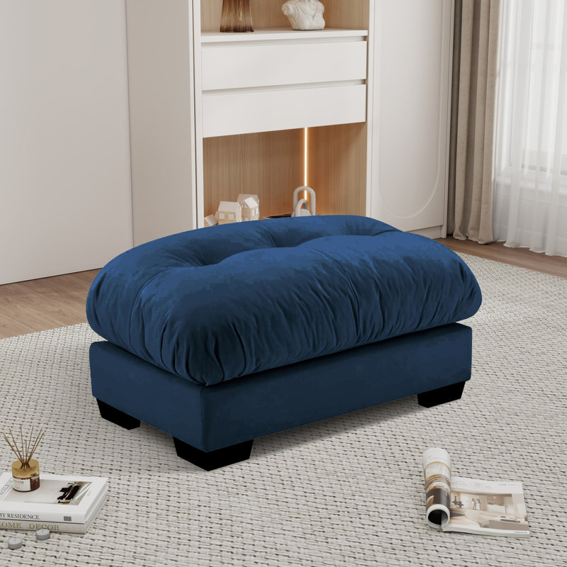 Down Filled Overstuffed Performance Velvet Ottoman, Blue