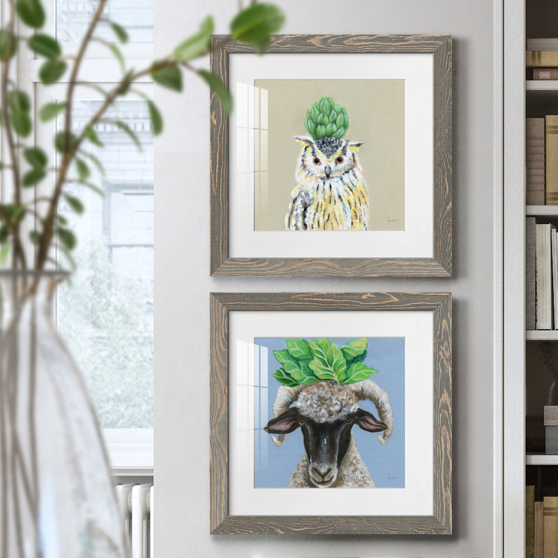 «Playful Nature», ensemble de 2 peintures, Cadre en papier gris, H 40 po x l 20 po x P 1,5 po