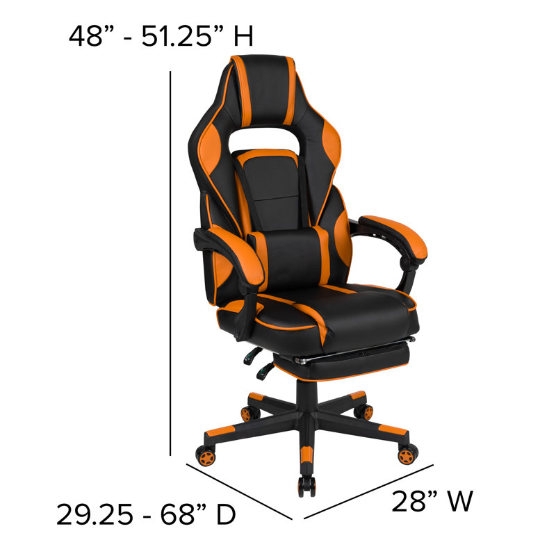 Massaging Adjustable Ergonomic Swivel Computer Gaming Chair with Fully Reclining Back and and Slide-Out Footrest