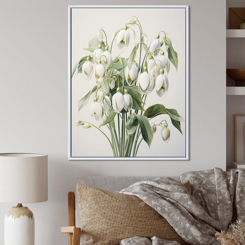 Minimalisme beige Snowdrops Dream II - impressions d'art mural Snowdrops, H 32 po x l 24 po, Cadre flottant blanc
