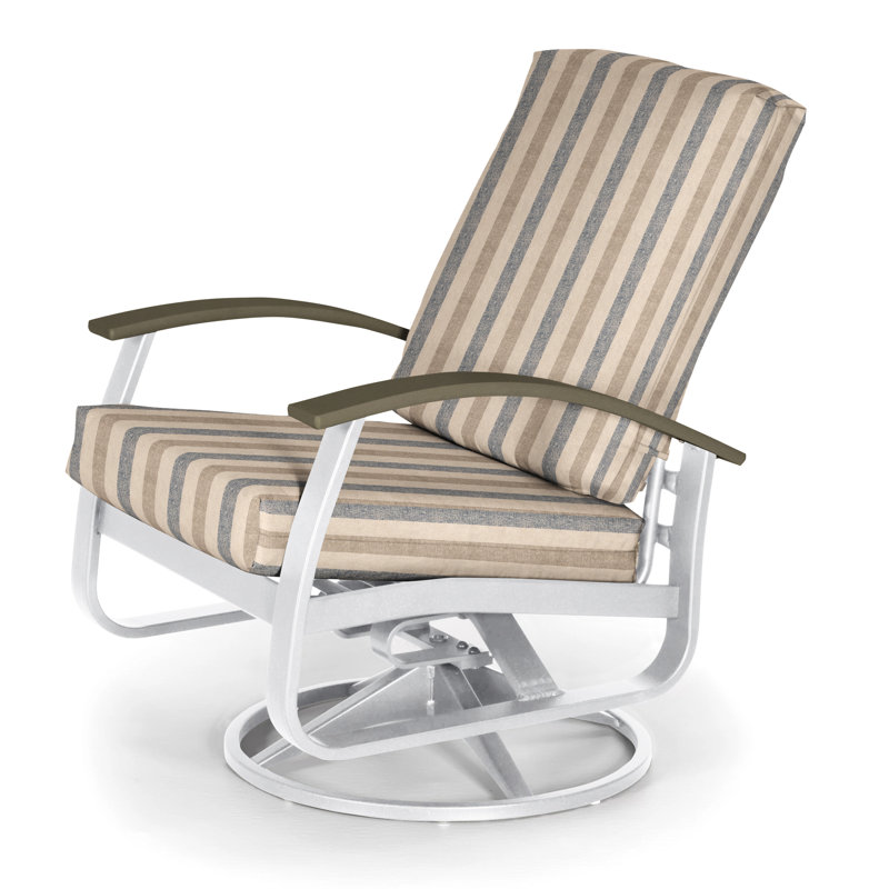Askar Swivel Powder Coated Aluminum Outdoor Lounge Chair, Spectrum Mushroom Sunbrella® Plainweave, Beachwood P40, Gloss White