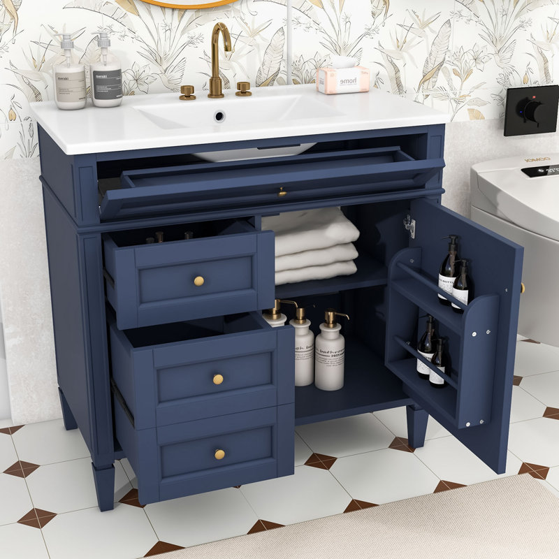 Meuble-lavabo ajustable avec 2 tiroirs Eleene, Bleu très foncé