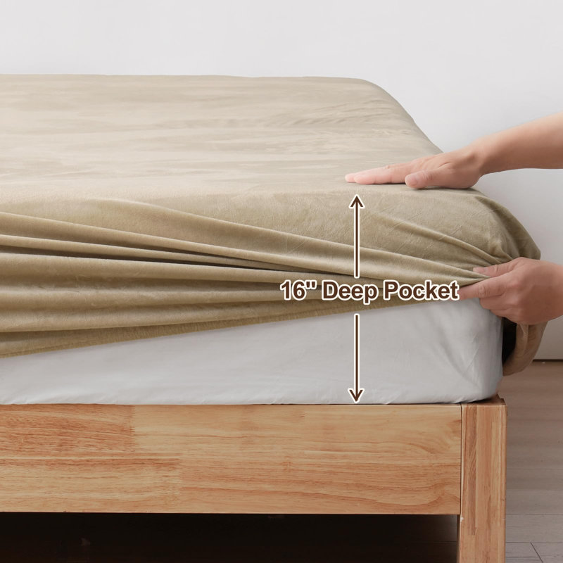 PHF Ultra Soft Velvet Fitted Sheet, 16" Deep Pocket with Wider Stronger Elastic Band, Easy Fit Easy Care, 1 Pack Cozy Comfy Flannel Bottom Sheet for All Seasons, No Pillowcases