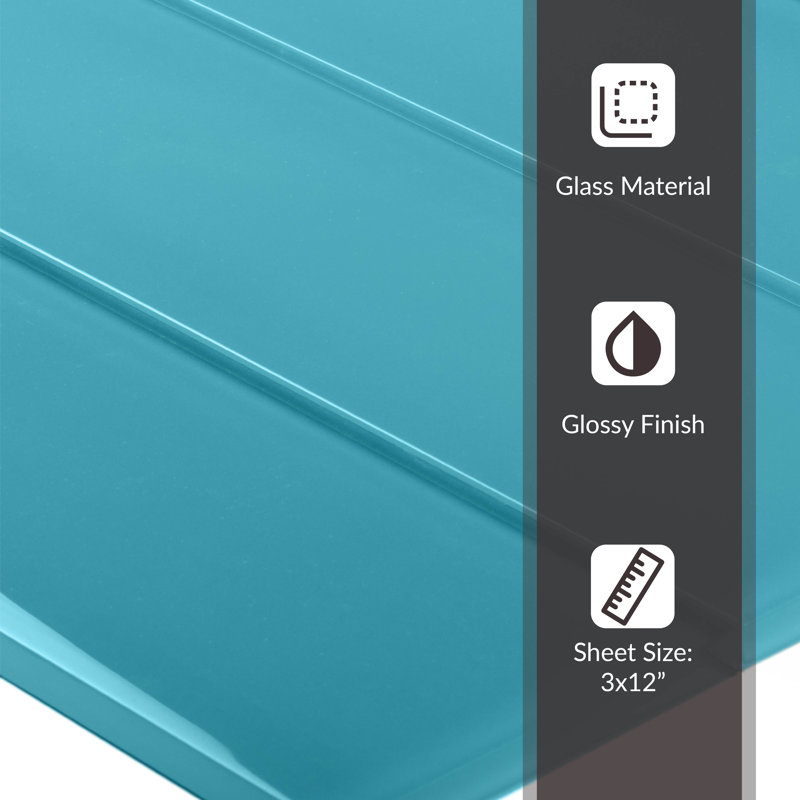 3'' x 12'' Glass Subway Wall Tile, Aqua