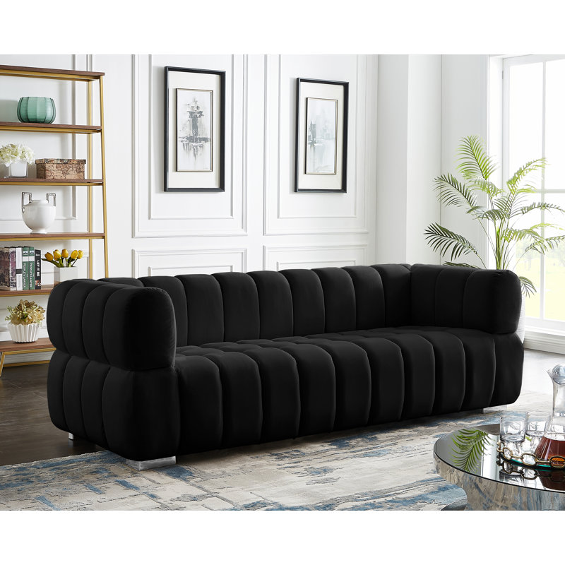 Carlan 91" Velvet Tuxedo Arm Sofa, Black Velvet