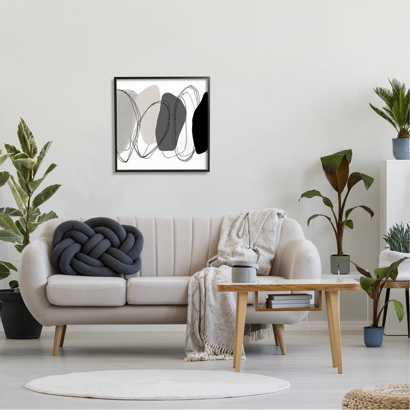 Abstrait, formes rondes et contours, estampe numérique par Ruth Fromstein, Giclée encadrée noir minuit