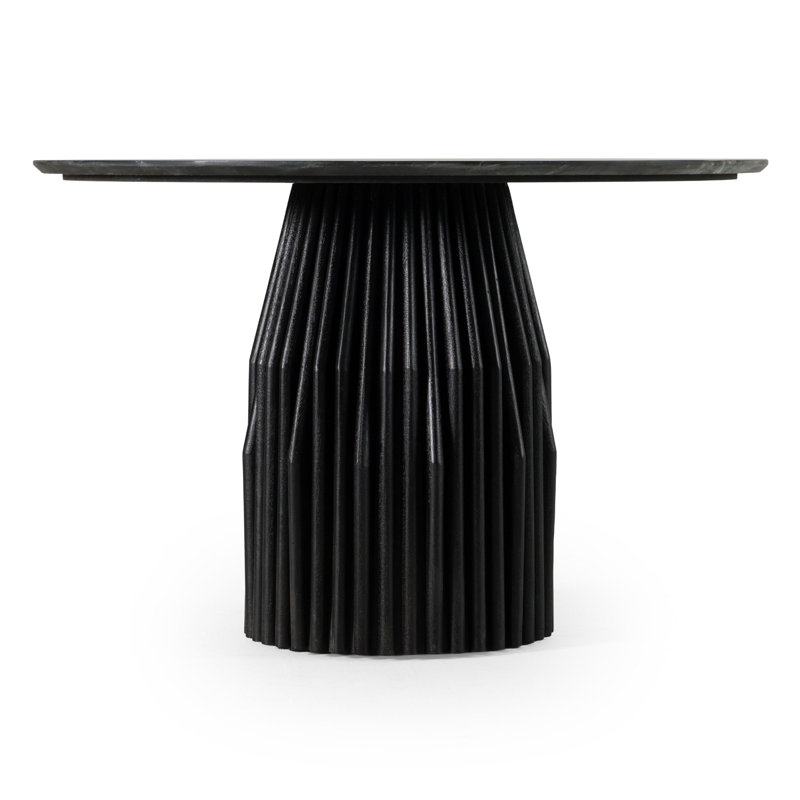 Table de salle à manger Jiny, 47 po, plateau rond en marbre, base en bois de manguier noir