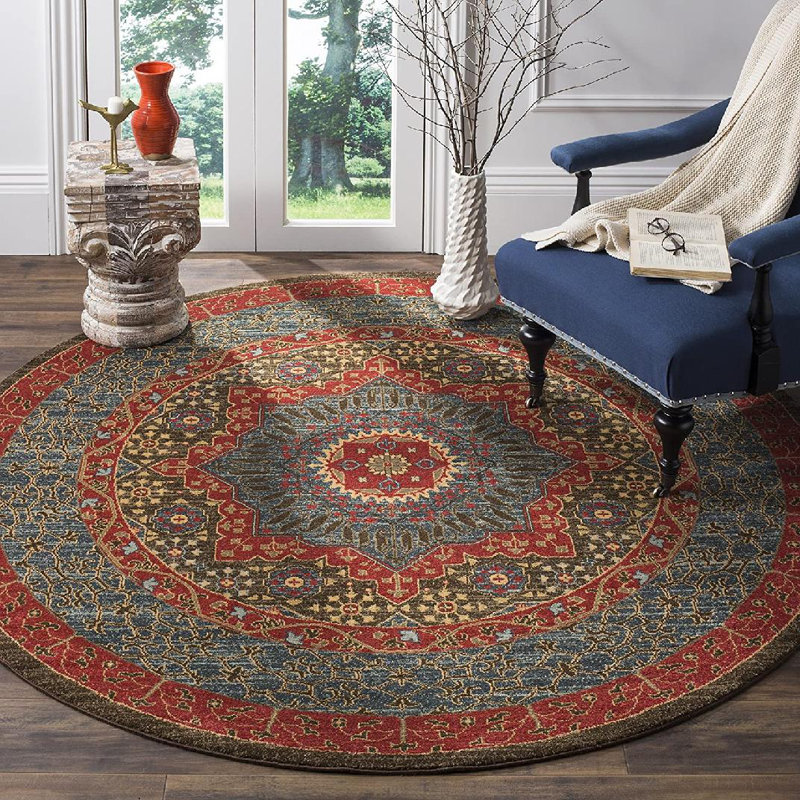 Astoria Oriental Red/Navy Rug, Round 3'