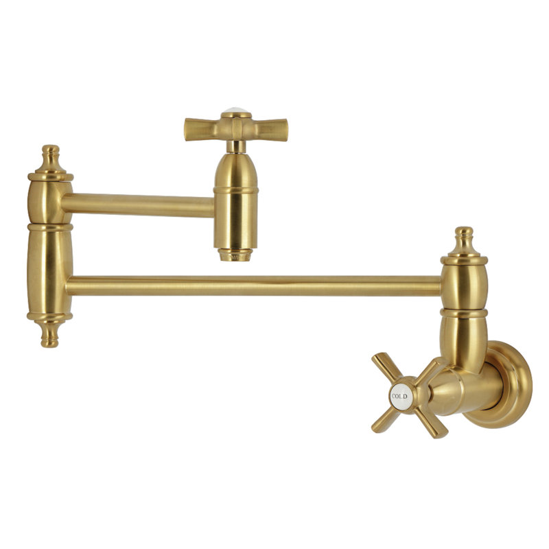 Kingston Brass Millennium Two-Handle 1-Hole Wall Mount Pot Filler Faucet, Brushed Brass