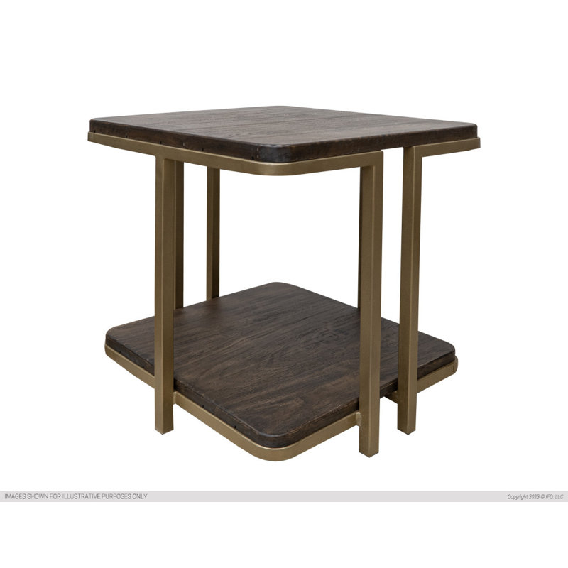 Table de bout en bois massif avec rangement Ashlee, H 24,25 po x l 23 po x P 23 po