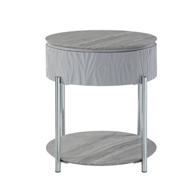 Table de bout ultrabrillante, l 47 po x P 16 po x H 30 po, panneau de fibres à densité moyenne, mélamine, métal, papier, placage, 1 pièce, finition grise et lustrée pour un look contemporain poli