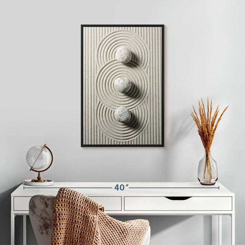 Trois pierres zen, Cadre flottant noir, 17 po x 25 po