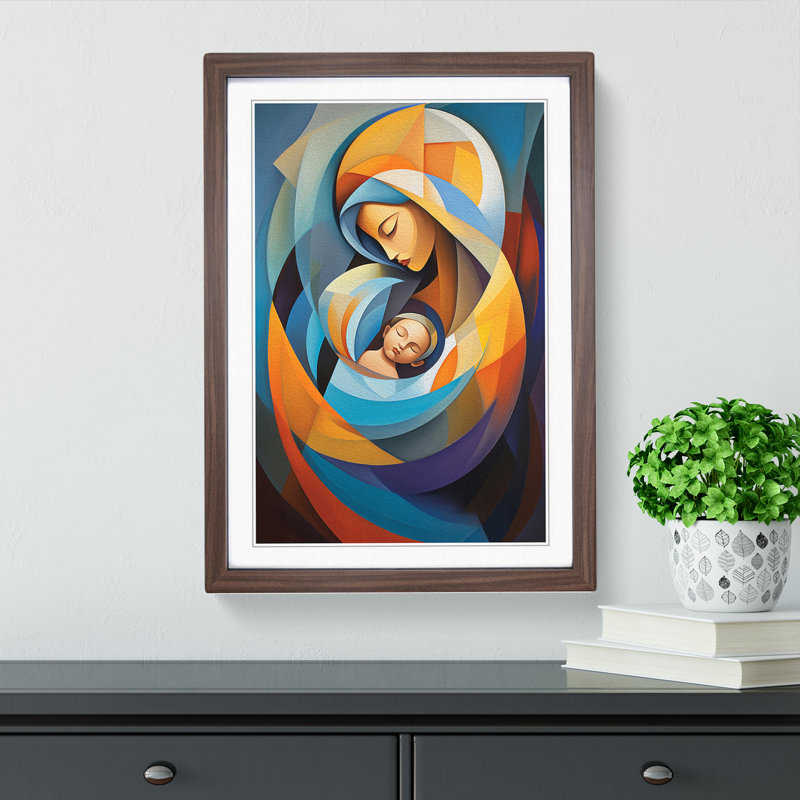 Mother And Baby Abstract - Single Picture Frame Print on Wood, Walnut Framed, 46cm H x 34cm W x 2cm D