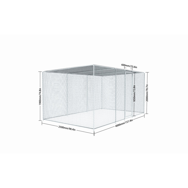 Poulailler pour cour, filet 13 x 8 x 6,5 pi, porte en acier verrouillable et couvercle imperméable - enclos en métal rouille 13 x 8 x 6,5 pi, conception à verrouillage automatique, protection prolongée, cadre galvanisé enduit