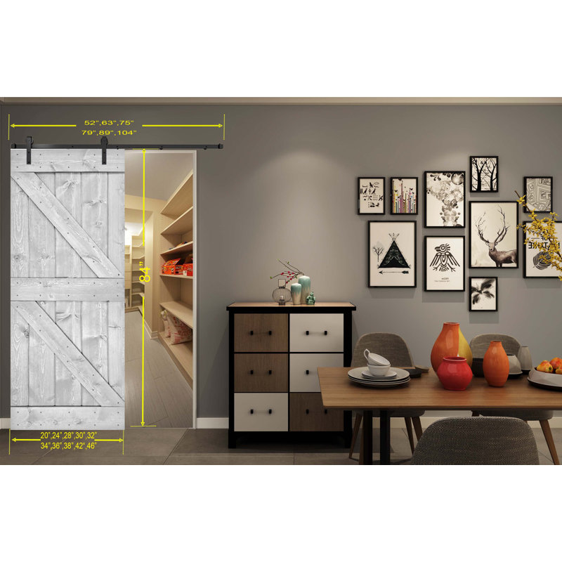 Porte de grange peinte 84 po 84 po, 18 po x 84 po, Gris argenté