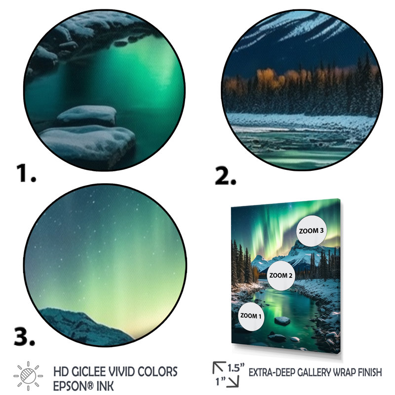 Yukon Northern Lights Beauty V - salon d'art mural canadien, H 40 po x l 30 po x P 1,5 po, Cadre flottant noir