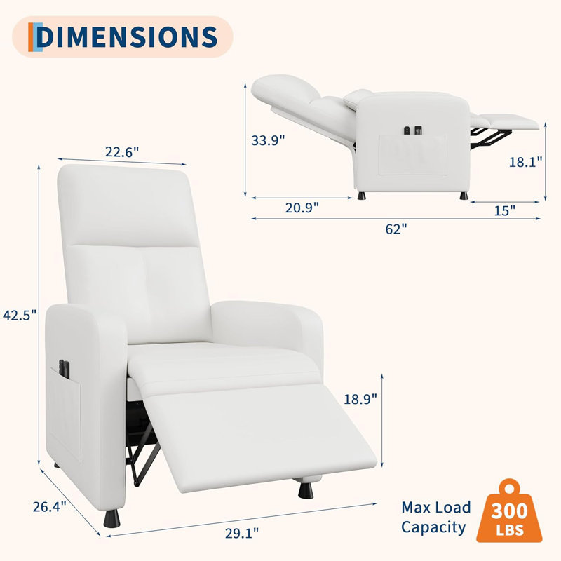 Fauteuil inclinable électrique, avec massage et chaleur, Blanc