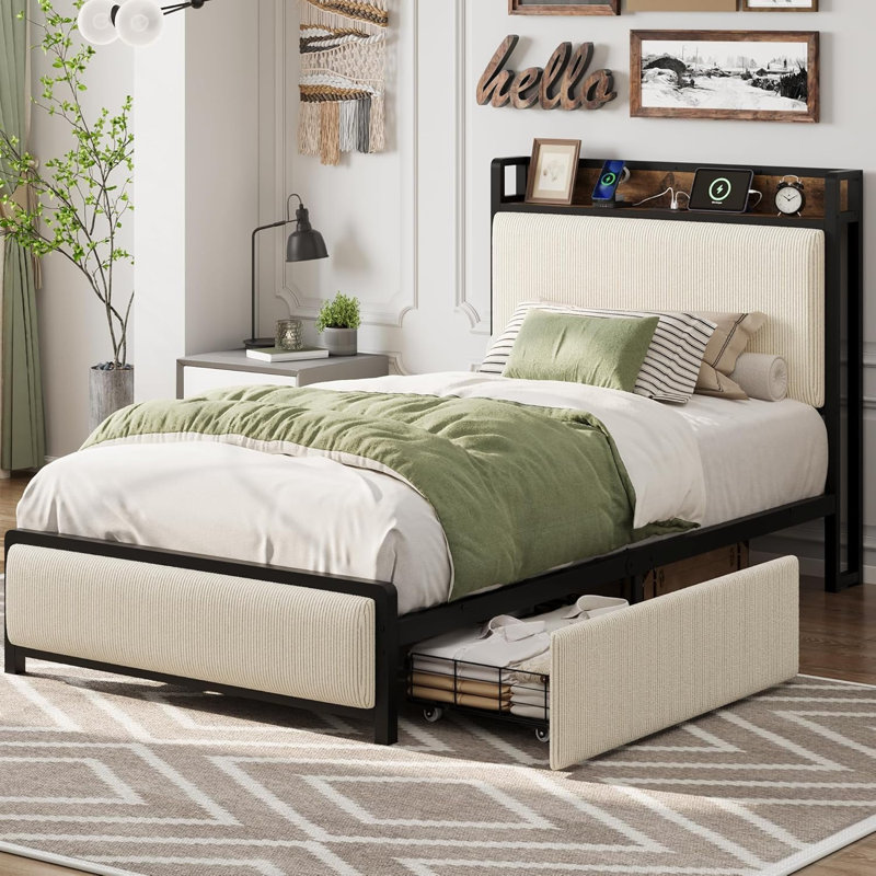 Twin Bed Frame, Easy Assembly Space Saving