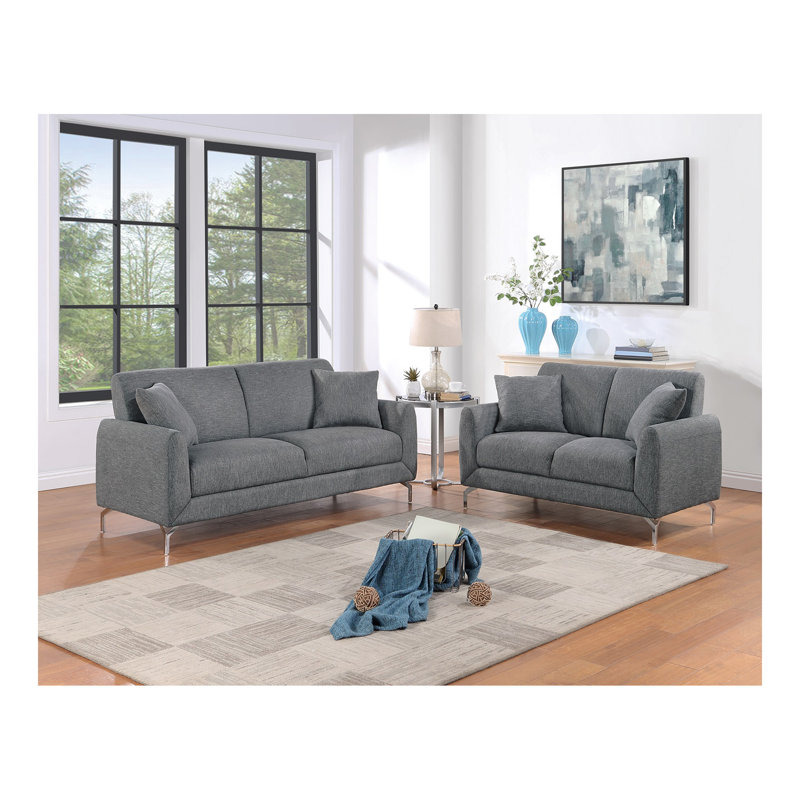 Causeuse moderne avec coussins et coussins 2 pièces, Gris foncé, Noir