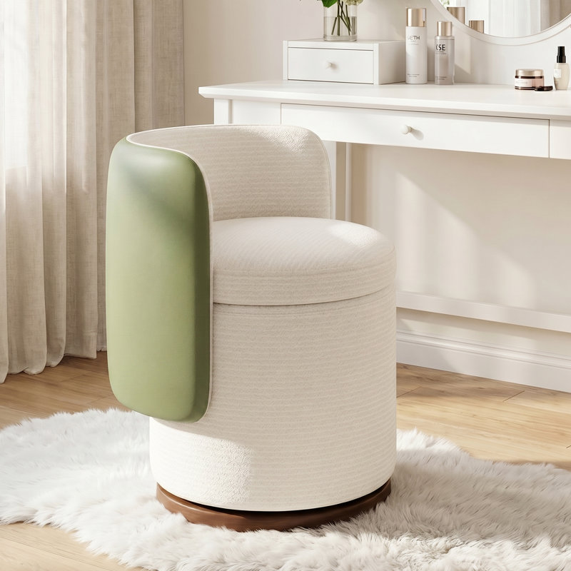 Tabourets de coiffeuse pivotants rembourrés avec rangement dissimulé de 22 L, White/Green