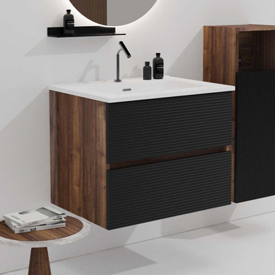 Meuble-lavabo moderne avec lavabo intégré et rangement abondant
