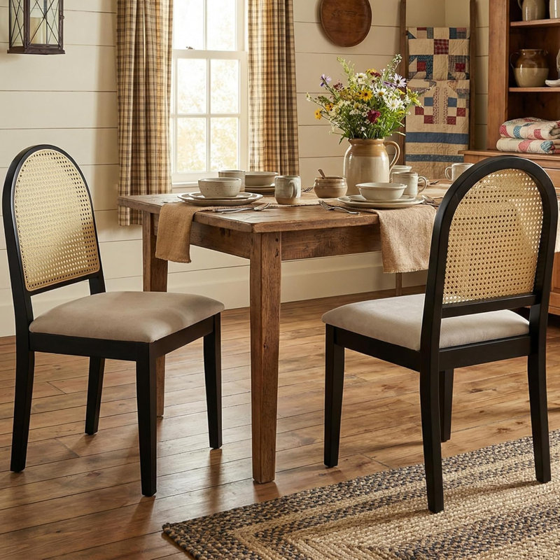 Chaises de ferme de style campagnard avec dossier en rotin et structure en bois massif