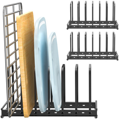 Adjustable 7 Slot Metal Kitchen Cabinet Storage Rack, Cutting Board Organizer, 2 Pack, Black