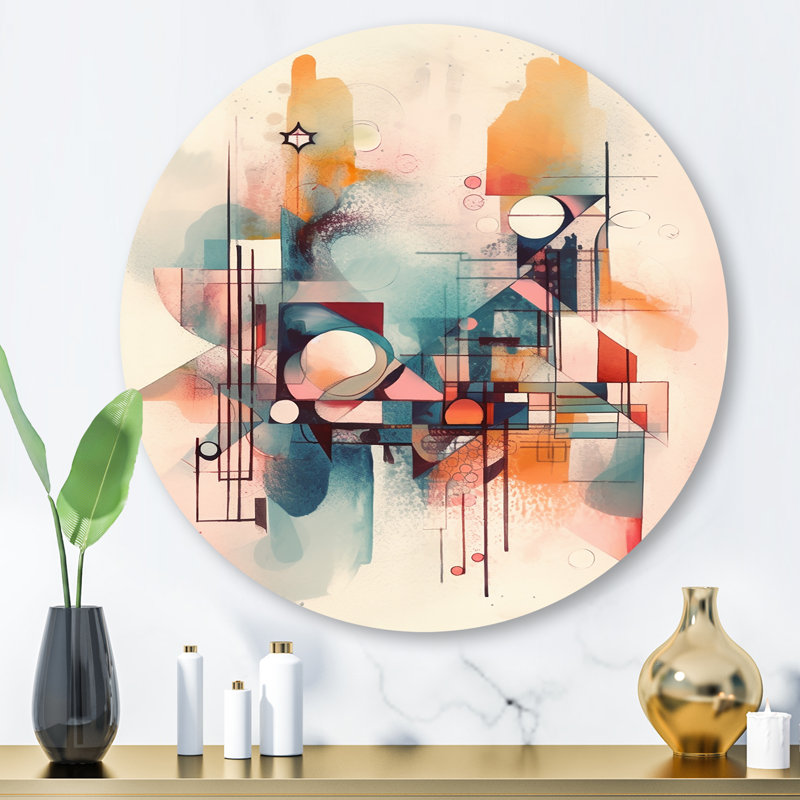 «Explorations In Serenity II», art mural rond abstrait géométrique sur métal, H 29 po x l 29 po x P 1 po