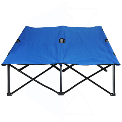 2 Person Folding Camping Cot For Adults, 50" Extra Wide Outdoor Portable Sleeping Cot With Carry Bag, Elevated Camping Bed, Beach Hiking, Blue