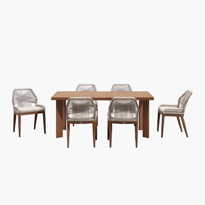 Mithu 7 Pieces Dining Set Patio Metal Rectangular Table And Wicker Rattan Chairs For Outside Porch Garden Kitchen Modern Outdoor Furniture Sets