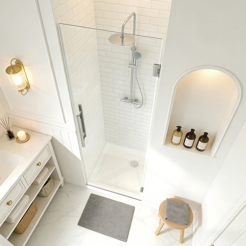 Fully Frameless Wall Hinge Shower Door with 5/16"(8mm) Tempered Glass，Hinged Single Swing Shower Door by Easy Clean Coating Glass, Matte Black (30" × 72", Brushed Nickel)