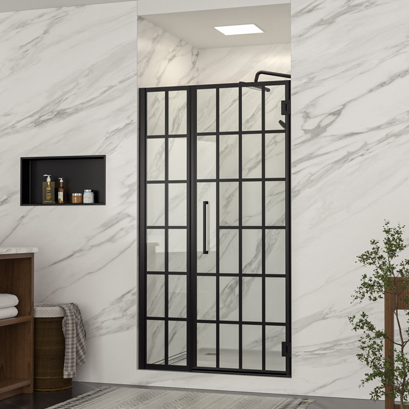 Frameless Shower Door Pivot 1/4 in Thick Clear Tempered Glass Shower Door Glass Door, 72" H x 40" W