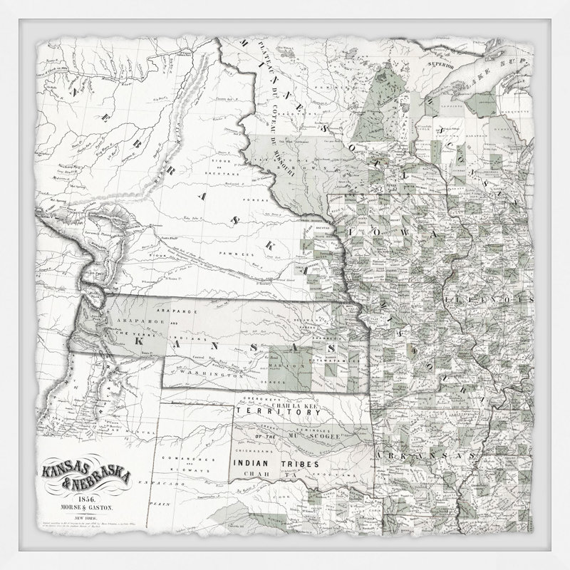" Vintage Map Of Nebraska And Kansas ", 18" H x 18" W x 1.5" D