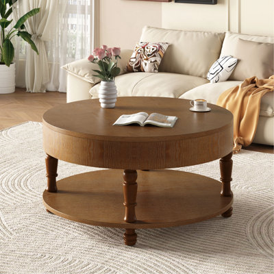 Table basse avec rangement double pour le salon, table basse ronde moderne de 31,5 po avec rangement et compartiment caché, pieds de nivellement réglables, assemblage facile