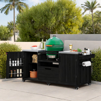 Outdoor Kitchen Island With Stainless Steel Top, Drawer And 2 Cabinets