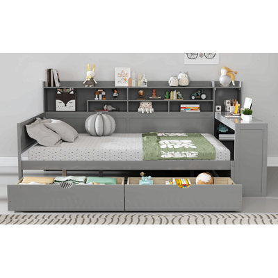 Dexter Wooden Daybed with Storage Shelves, Drawers & Study Desk