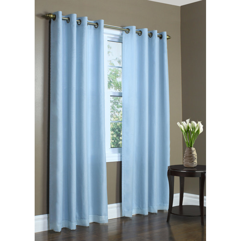 Galion Solid Color Semi-Sheer Thermal Grommet Single Curtain Panel, 54"W x 95"L, Aqua