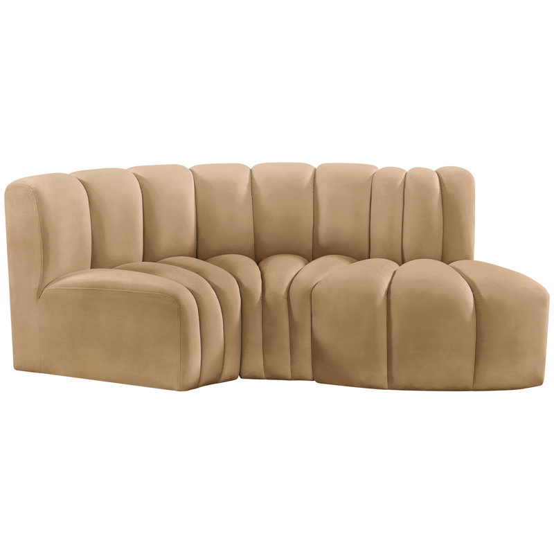 Hubertus Upholstered Curved Sectional Reversible, Camel Velvet