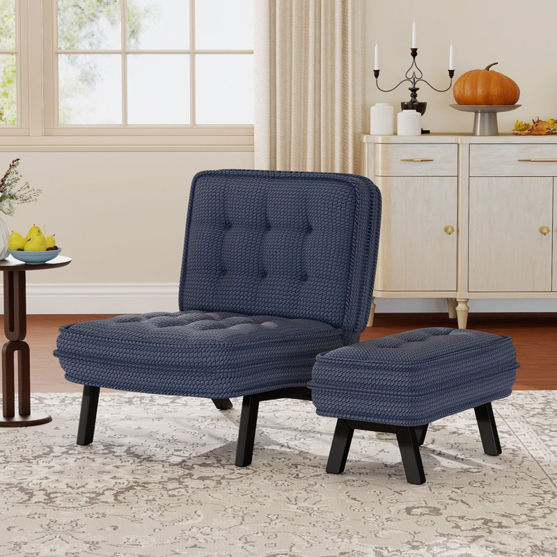  25.98'' Wide Modern Soft Upholstered Accent Chair With Adjustable Backrest And Ottoman, Blue